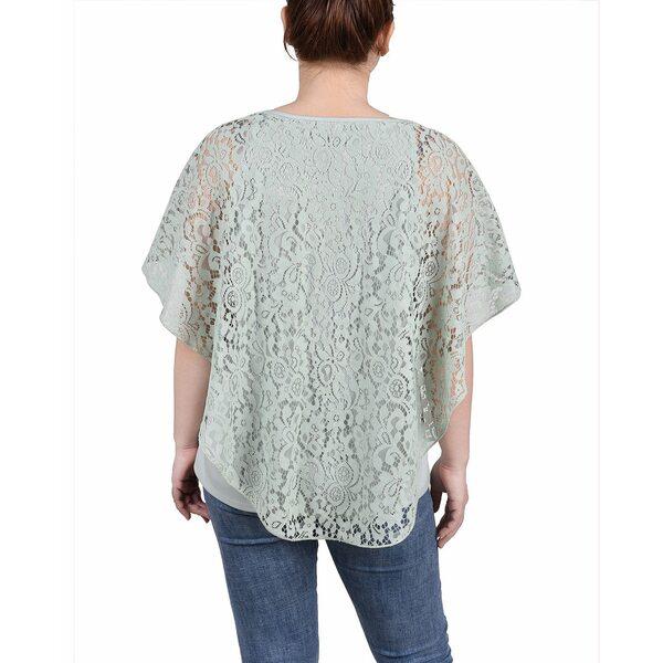 販売正規 ニューヨークコレクション カットソー トップス メンズ Petite Lace Poncho Top with Matching Tank Frosty Green