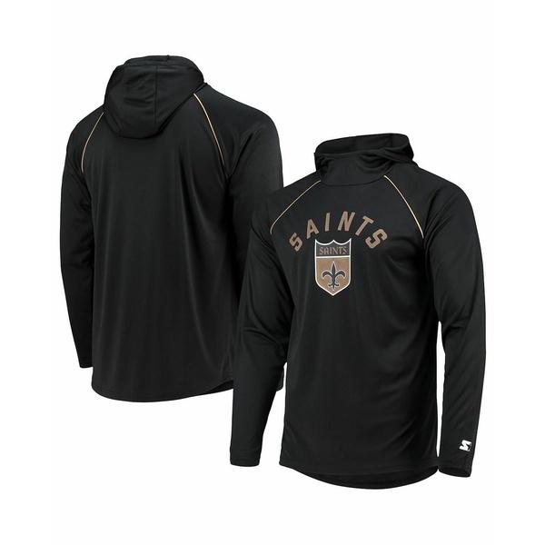 熱い販売 Saints Orleans New Black Men's メンズ アウター パーカー・スウェットシャツ スターター Throwback Black T-shirt Sleeve Long Hoodie Raglan パーカー