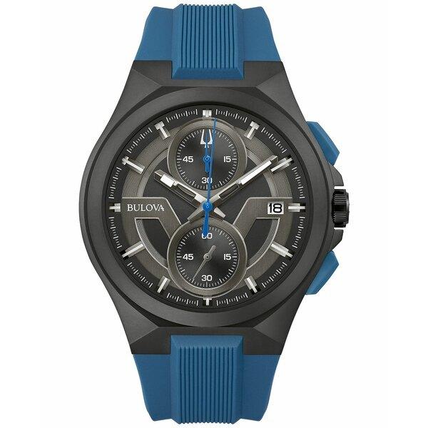 競売 ブロバ 腕時計 Blue 46mm Watch Strap Silicone Blue Maquina Chronograph Men's メンズ アクセサリー 腕時計