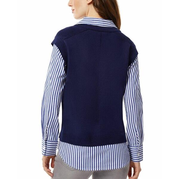 高性能 ジョーンズニューヨーク ニット&セーター アウター レディース Women´s Sweater Vest Layered-Look Shirt Pacific Navy Combo