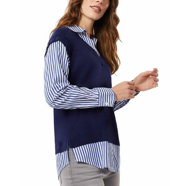 高性能 ジョーンズニューヨーク ニット&セーター アウター レディース Women´s Sweater Vest Layered-Look Shirt Pacific Navy Combo
