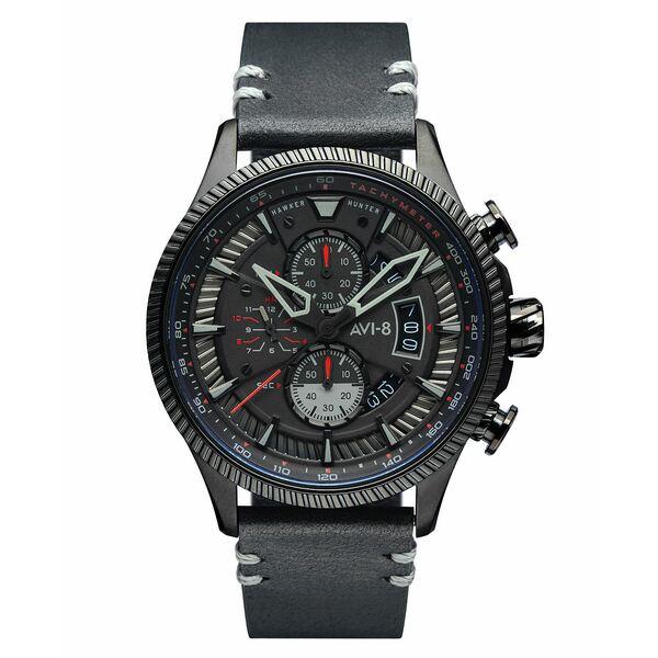美しい アヴィエイト Black 45mm Watch, Strap Leather Genuine Black Hunter Hawker Men's メンズ アクセサリー 腕時計 腕時計