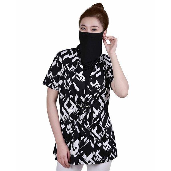 激安大阪店 ニューヨークコレクション カットソー トップス メンズ Petite Printed Adjustable Face-Covering Top Black Brokelineduo