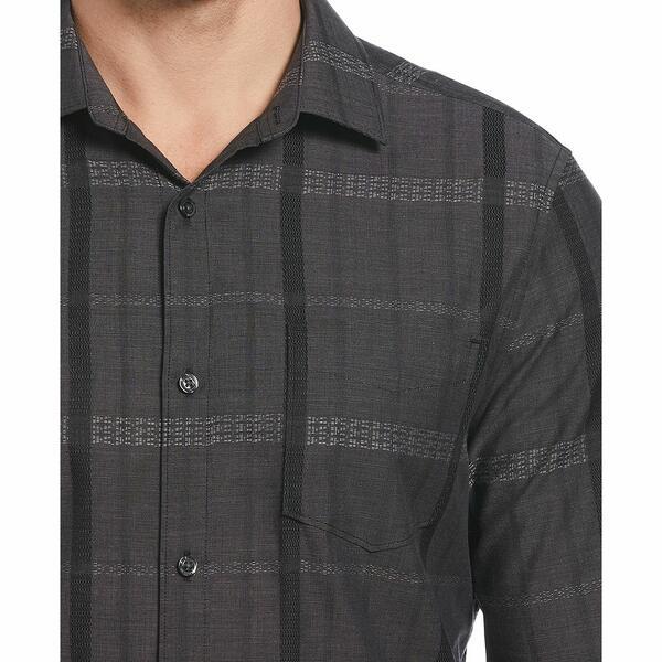 ペリーエリス シャツ トップス メンズ Men's Cotton Tonal Jacquard Plaid Button Shirt Black｜asty-shop2｜03