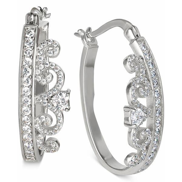 お洒落 ディズニー ピアス イヤリング アクセサリー レディース Cubic Zirconia Small Tiara Hoop Earrings In Sterling Silver 1 Sterling Silver 工場直送 Aplaluminum Com