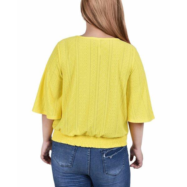 消費税無し ニューヨークコレクション カットソー トップス メンズ Plus Size Smocked Hem Knit Eyelet Top Vibrant Yellow