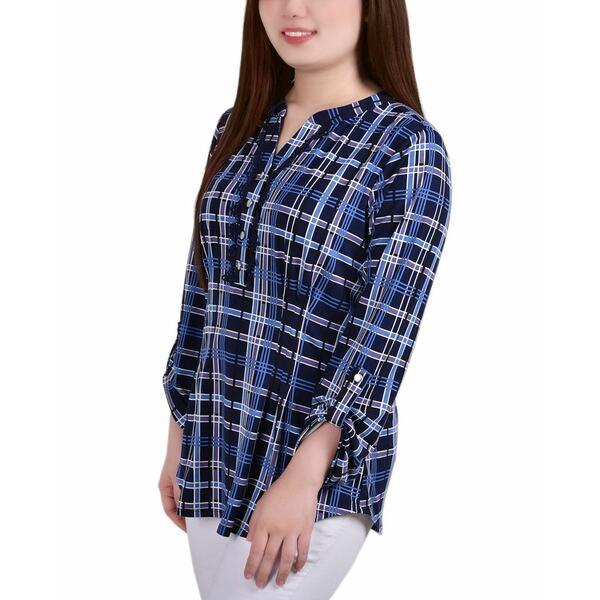 【正規品質保証】 ニューヨークコレクション カットソー トップス メンズ Petite Plaid Y Neck Top Navy Plaid