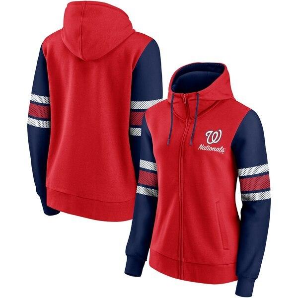 ファナティクス パーカー・スウェットシャツ アウター レディース Washington Nationals Fanatics Branded Women's Primary Script FullZip Hoodie Red/Navy