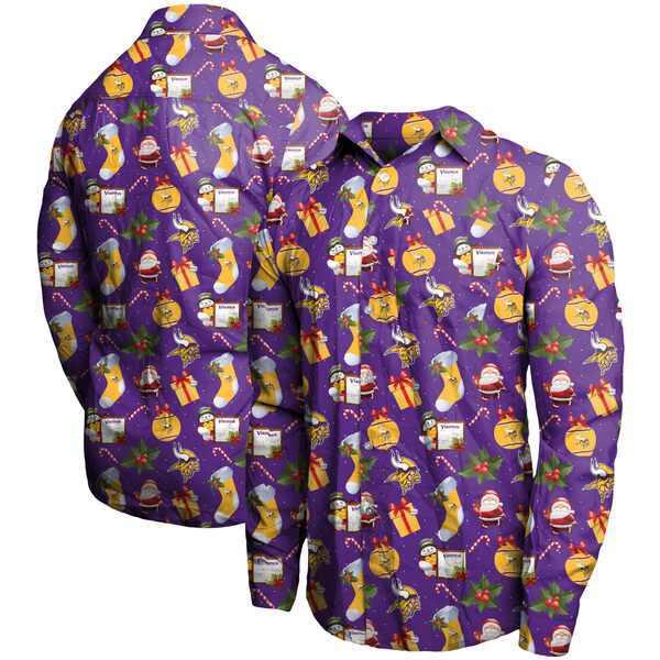 正規代理店 Woven Sleeve Long Explosion Winter Vikings Minnesota メンズ トップス シャツ フォコ ButtonUp Purple Shirt 長袖 正規代理店 Woven Sleeve Long Explosion Winter Vikings Minnesota メンズ トップス シャツ フォコ ButtonUp Purple Shirt 長袖