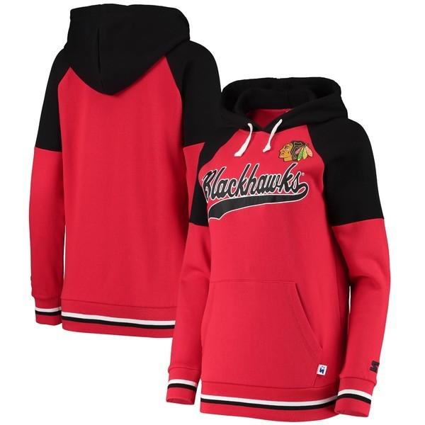 人気 おすすめ スターター パーカー スウェットシャツ アウター レディース Chicago Blackhawks Starter Women S Crossbar Raglan Pullover Hoodie Red Black 未使用新品 Www Superavila Com