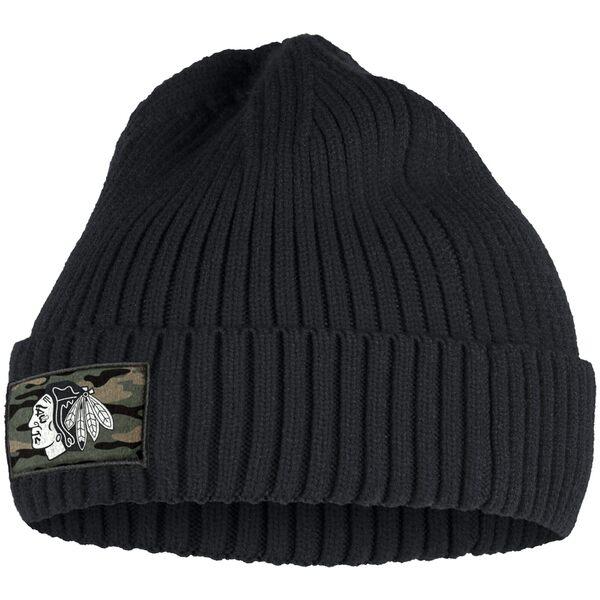 アディダス 帽子 アクセサリー メンズ Chicago Blackhawks adidas Military Appreciation Cuffed Knit Hat Black
