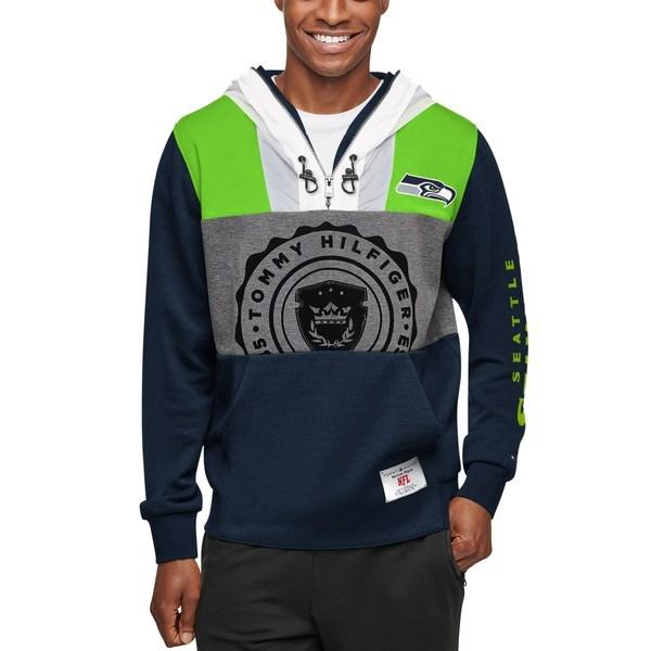 激安価格の Seahawks Seattle メンズ アウター パーカー スウェットシャツ ヒルフィガー トミー パーカー スウェットシャツ メンズ ヒルフィガー トミー Tommy Navy Charcoal College Hoodie Pullover Pinnacle Hilfiger トップス