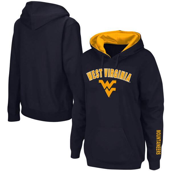 コロシアム パーカー・スウェットシャツ アウター レディース West Virginia Mountaineers Women's Arch & Logo 1 Pullover Hoodie Navy