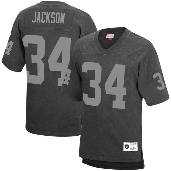 ミッチェル&ネス Tシャツ トップス メンズ Bo Jackson Los Angeles Raiders Mitchell & Ness Retired Player Name & Number Acid Wash Top Black｜asty-shop2