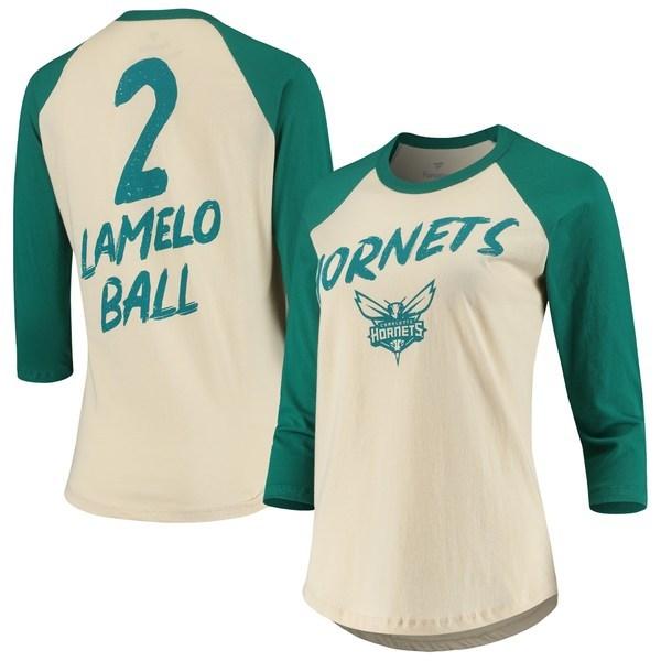 ファナティクス Tシャツ トップス レディース LaMelo Ball Charlotte Hornets Fanatics Branded Women's NBA 3/4Sleeve Raglan TShirt Cream｜asty-shop2
