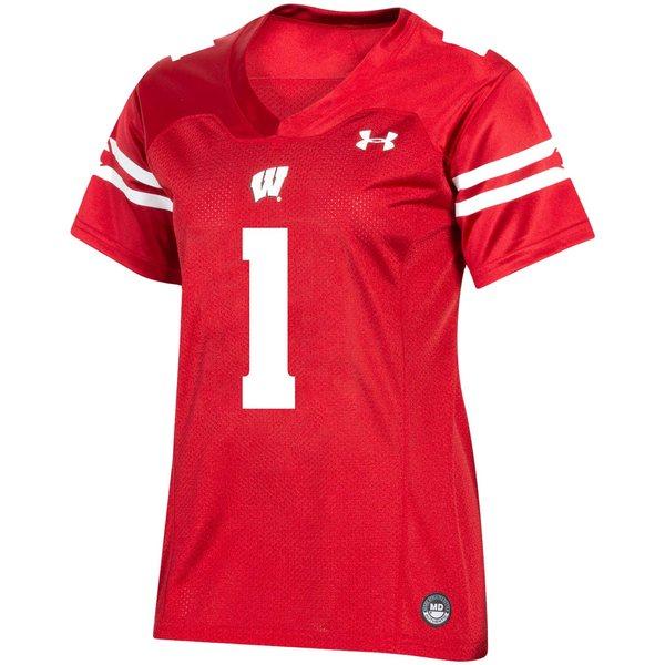 アンダーアーマー ユニフォーム トップス レディース #1 Wisconsin Badgers Under Armour Women's Team Replica Football Jersey Red｜asty-shop2｜03