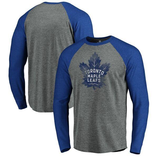 2022年秋冬新作 Leafs Maple Toronto メンズ トップス Tシャツ ファナティクス Fanatics Blue Gray/Heathered Heathered TShirt Sleeve Long Raglan TriBlend Team Branded 半袖