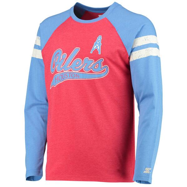 種類豊富な品揃え スターター Tシャツ トップス メンズ Houston Oilers Starter Throwback League Raglan Long Sleeve Triblend Tshirt Red Light Blue 半袖 サイズ M Safecity uiginfo Com