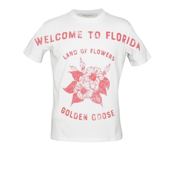 高評価のクリスマスプレゼント Tシャツ ゴールデングース トップス Bianco Print Florida Welcome With T-shirt Cotton Goose Golden レディース 半袖