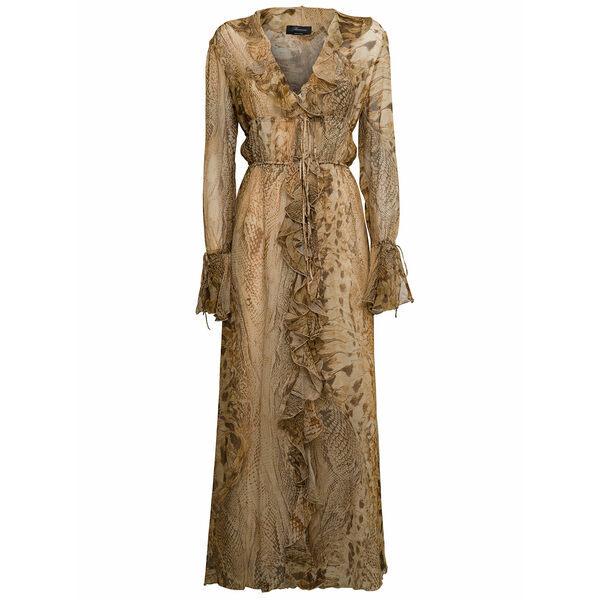 割引直売 ブルマリン ワンピース トップス レディース Blumarine Woman S Long Python Printed Silk Dress Brown 純正超安い Ssl Daikyogo Or Jp