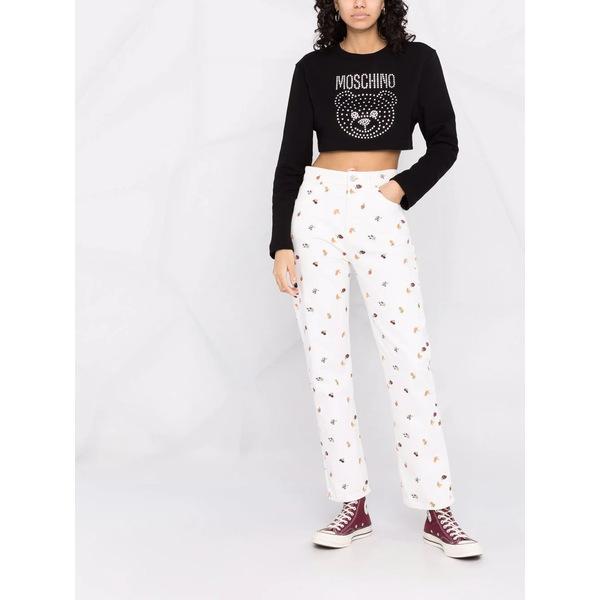 素敵でユニークな Bear Teddy Crystal Embellished レディース トップス Tシャツ モスキーノ Cropped Black Top 半袖 サイズ 38it Michiganestateplanning Com