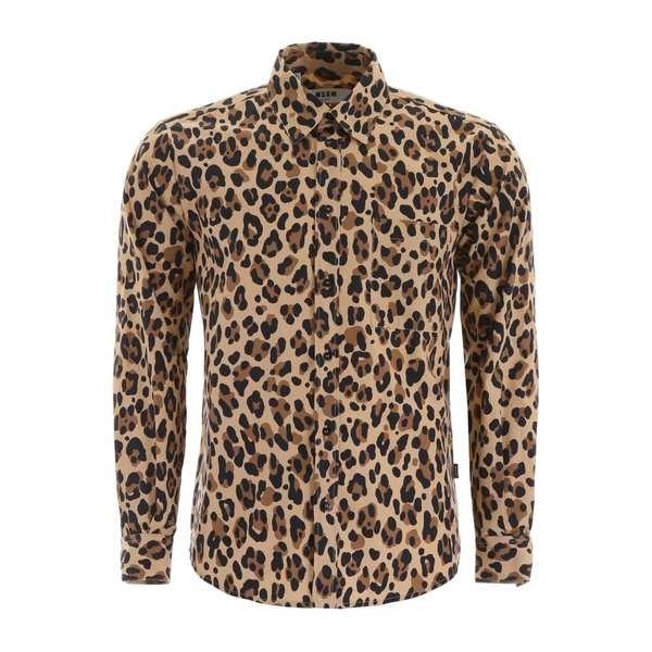 エムエスジイエム シャツ メンズ トップス MSGM Leopard-printed Shirt With Logo