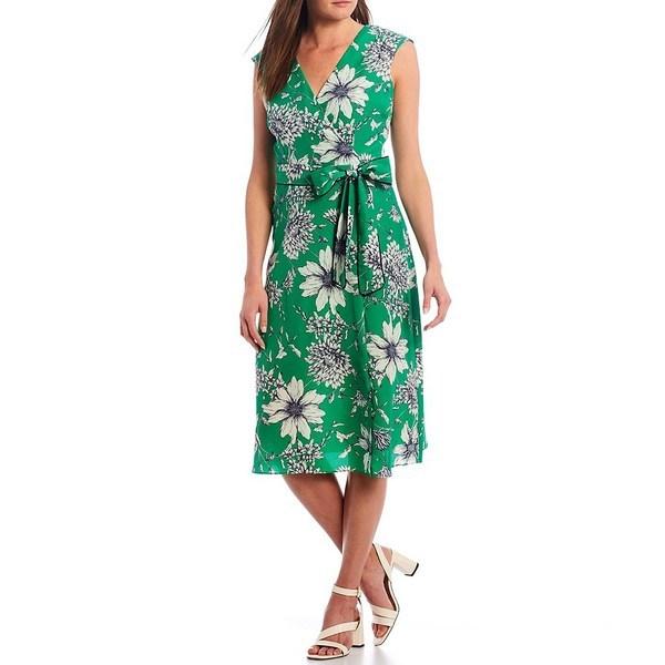 お買上特典 ジェシカハワード レディース ワンピース トップス Sleeveless Front Slit Floral A Line Tie Front Dress Green Multi 販売 Superavila Com