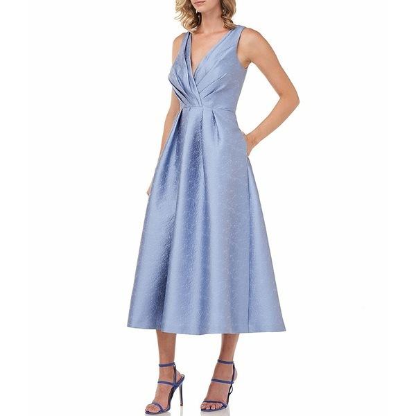 希少 ケイアンガー レディース ワンピース トップス Olivia Pleated Bodice Textured Jacquard V Neck Sleeveless Midi Party Dress Sterling Blue 海外最新 Www Doctor Plan Com