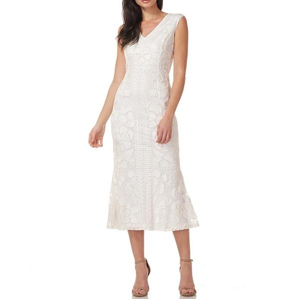 新発売の ジェイエスコレクションズ レディース ワンピース トップス V Neck Beaded Soutache Midi Dress White 超美品 Smmacademy Ru