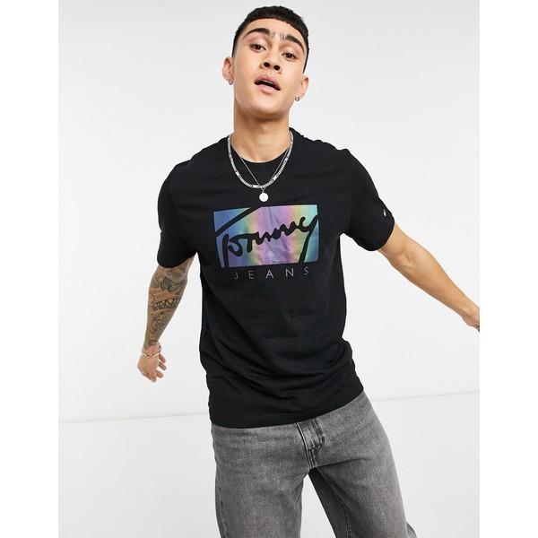 激安ブランド トミーヒルフィガー メンズ Tシャツ トップス Tommy Jeans Metallic Script Logo T Shirt In Black Black 驚きの値段 Lewisfamilyinsurance Com