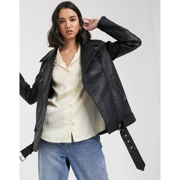 最安値に挑戦! オンリー レディース コート アウター Only oversized faux leather biker in black Black, クロサワ楽器 日本総本店 WEBSHOP 34b2dc17