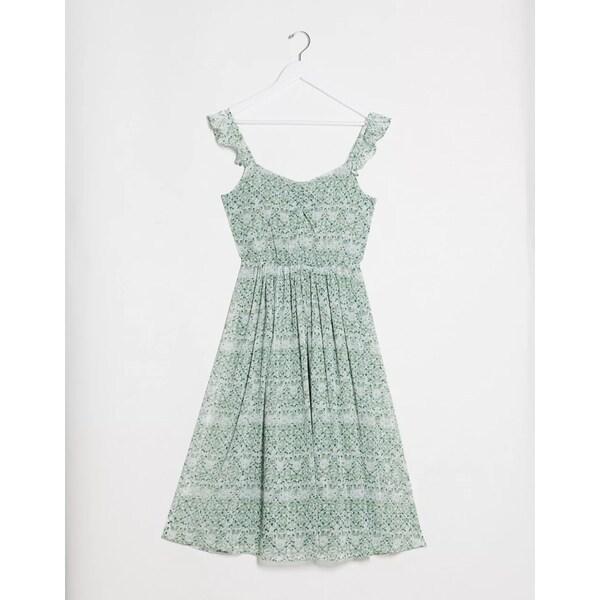 安い 店 ヴィラ レディース ワンピース トップス Vila Midi Dress With Frill Shoulder Detail In Green Floral Green Floral 最大80 Off Www Shirleyryan Ca