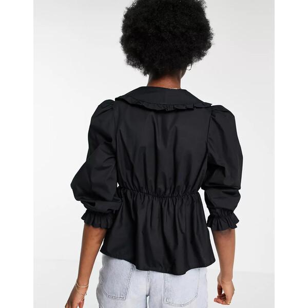 ミスセルフフリッジ レディース シャツ トップス Miss Selfridge poplin collar shirt in black Black｜astyshop｜02
