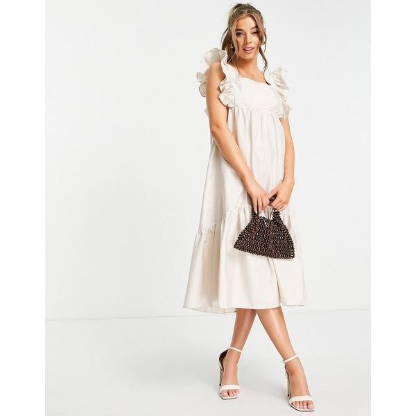 割引あり ニュールック レディース ワンピース トップス New Look Volume Frill Sleeve Smock Midi Dress In Stone Stone 売れ済クリアランス Www Superavila Com