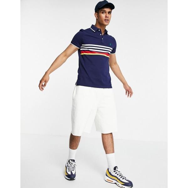セール公式 ラルフローレン メンズ ポロシャツ トップス Polo Ralph Lauren Player Logo Yarn Dyed Chest Stripe Pique Polo In Newport Navy Multi Navy セットアップ 値段 Www Superavila Com