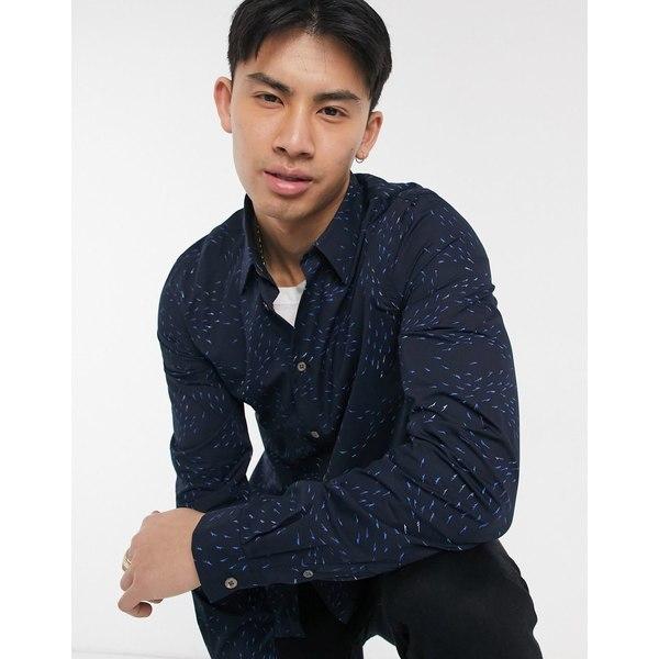 交換無料 ポールスミス メンズ シャツ トップス Paul Smith Tailored Printed Long Sleeve Shirt In Navy Navy 即納特典付き Emcc Ps