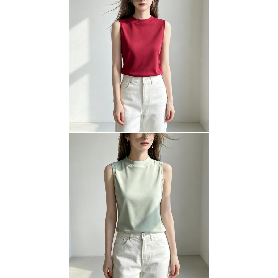 モックネック タンクトップ レディース ノースリーブ tシャツ 綿100