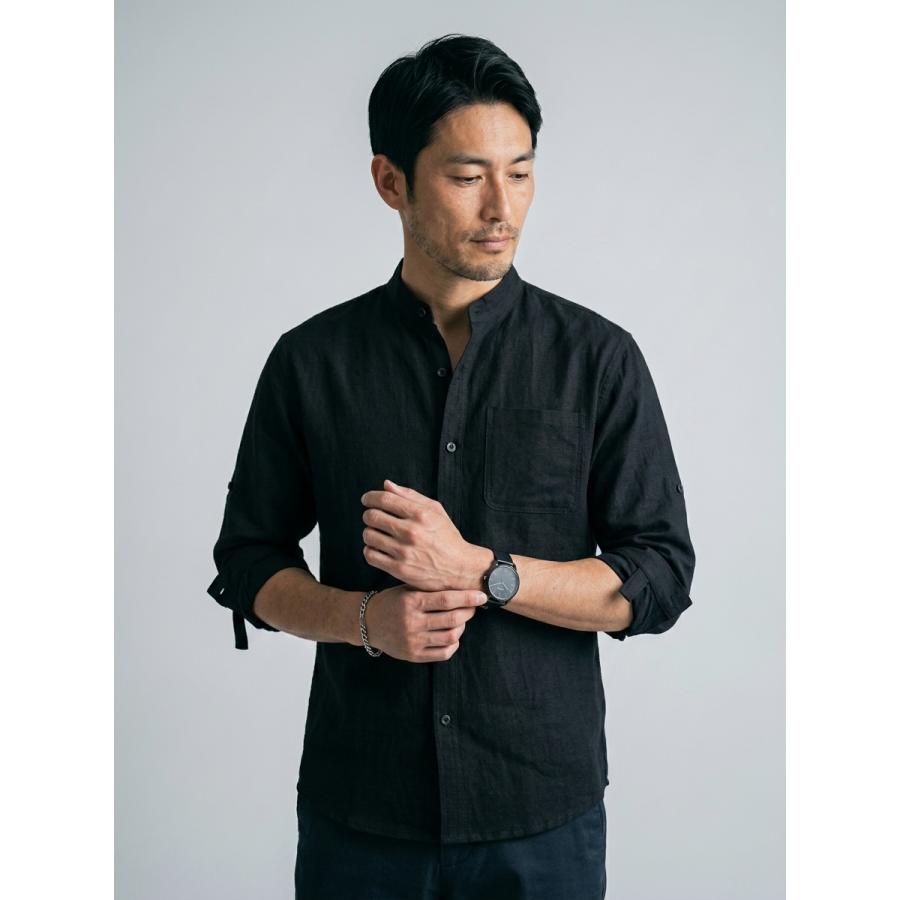 バンドカラーシャツ メンズ スタンドカラー シャツ ブラウス 7分袖