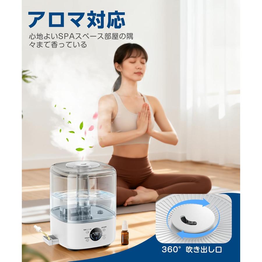 加湿器 ハイブリッド式 5L大容量 上から注水 加熱式 除菌 ミスト3段階