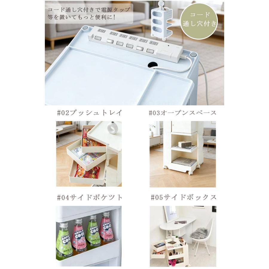 多段ワゴン マルチワゴン キャスター付き 360度 Pluna プルーナ ハイタイプ トローリー チェスト くすみカラー サイドラック 韓国風 コスメ収納 宮武 隙間収納の画像