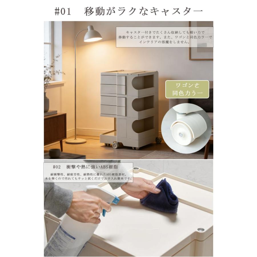 多段ワゴン マルチワゴン キャスター付き 360度 Pluna プルーナ ハイタイプ トローリー チェスト くすみカラー サイドラック 韓国風 コスメ収納 宮武 隙間収納の画像