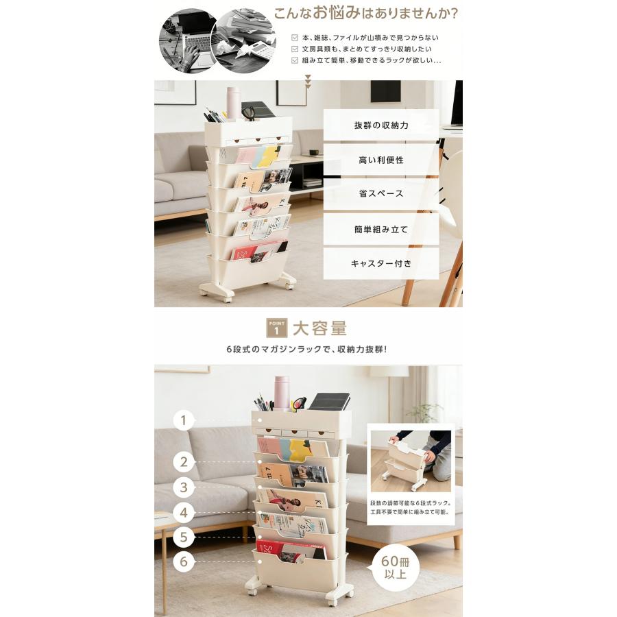 ファイルワゴン キャスター付き デスク収納 収納棚 6段 大容量 収納ラック 本棚 漫画収納 オフィス 雑誌収納 収納 爆買 雑誌収納 おしゃれ 省スペースインテリア_1