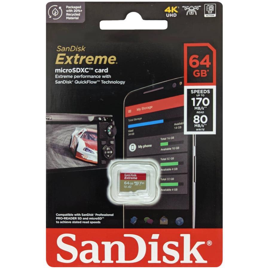 SanDisk サンディスク SDSQXAH-064G-GN6MN 並行輸入品 マイクロSDXCカード Extreme 64GB｜asubic