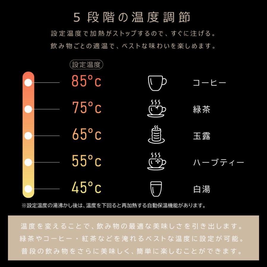 電気ケトル 温度調節付 ケトル 電気ポット 800ml ステンレス 自然保温