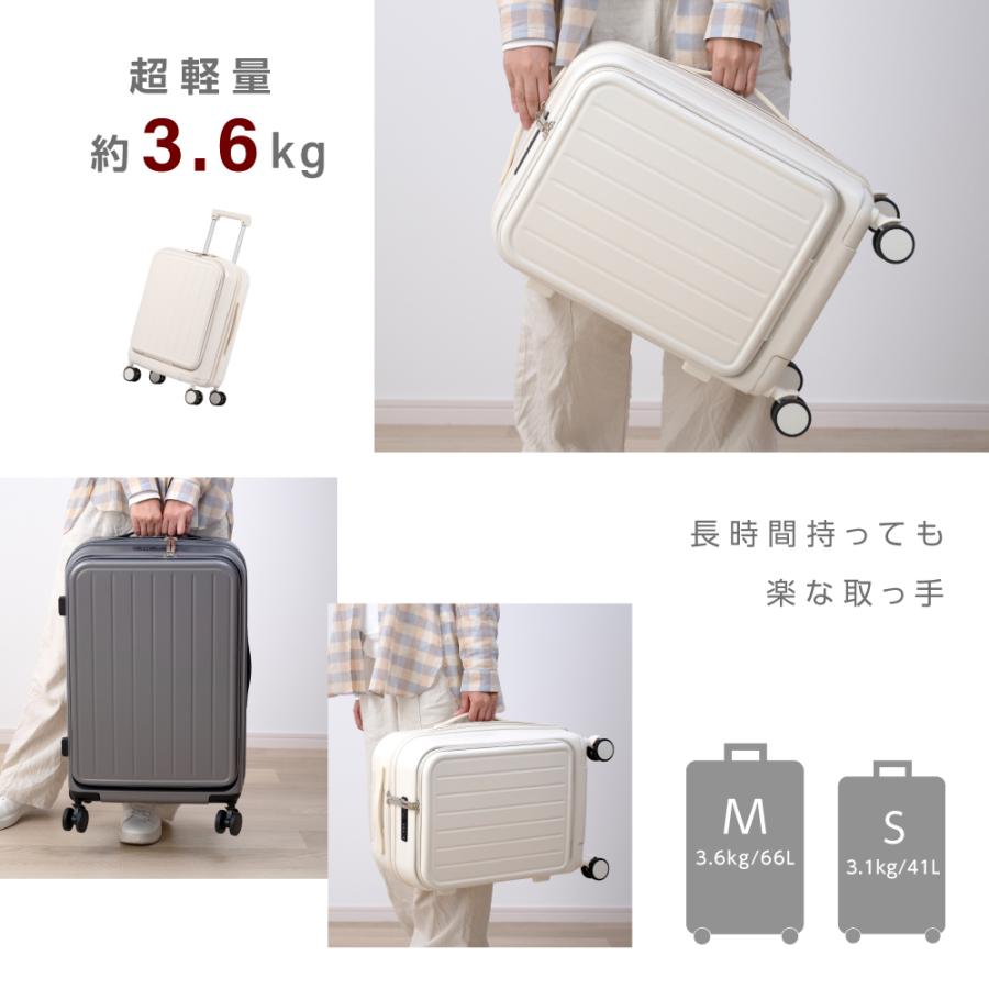 前開き スーツケース USBポート付き キャリーケース Mサイズ 5カラー
