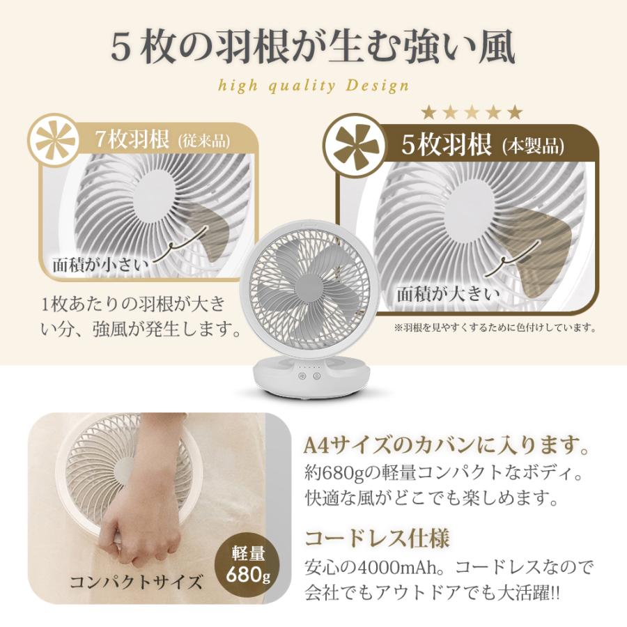 USB充電式 扇風機 サーキュレーター 120°首振り 4段階風量調節 呼吸ランプ 12時間連続使用 折り畳み式 コンパクト 熱中症対策 静音  xr-e808 | ブランド登録なし | 06