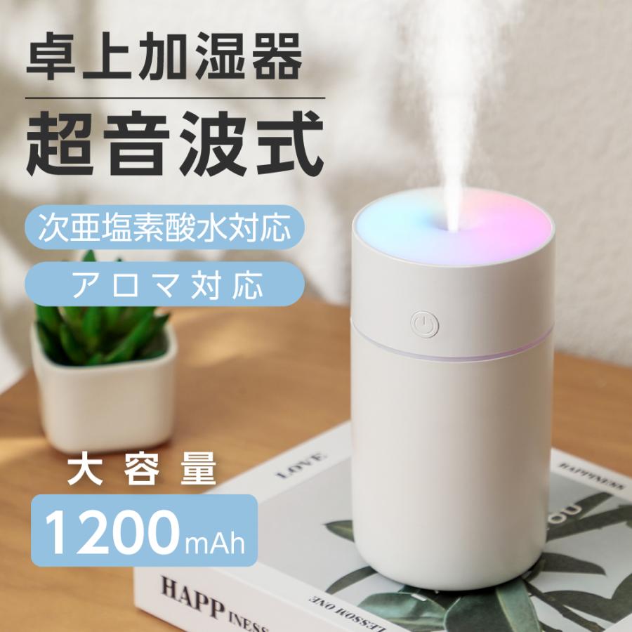 加湿器 卓上 アロマ ミニ加湿器 USB充電式 透明タンク 230ml 静音 乾燥