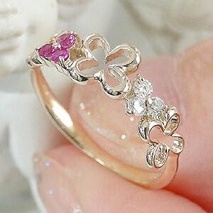 新版 ダイヤモンド ルビー フラワー リング ダイヤ 指輪 花 可愛い 重ねづけ 10k 10金 ゴールド オシャレ ピンキー ピンキーリング対応 Ass013 Aynaelda Com