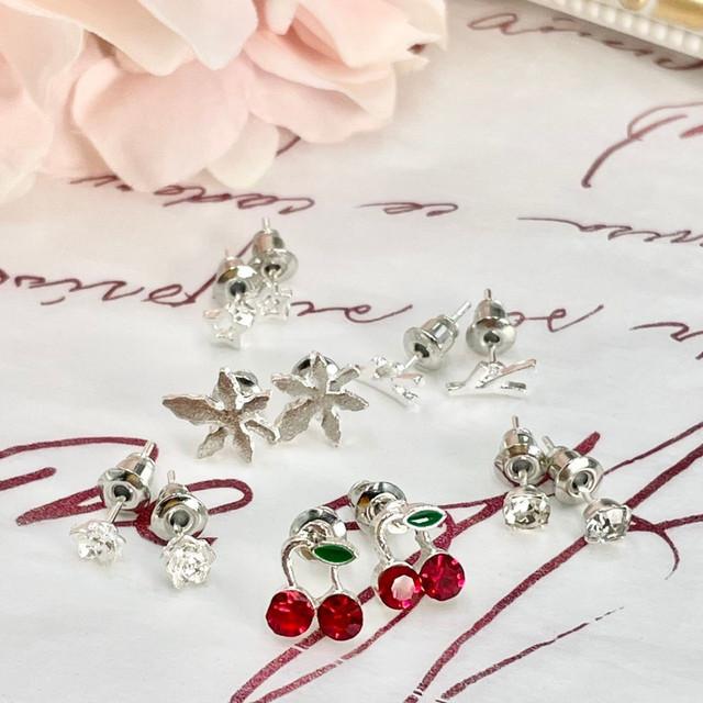 1weekさくらんぼ リーフピアス シルバー 一週間 コーディネート 6個セット クリスタル 可愛い ピアス 大人女子 トレンド おしゃれ 誕生日 Ymda150 アスカルマート 通販 Yahoo ショッピング