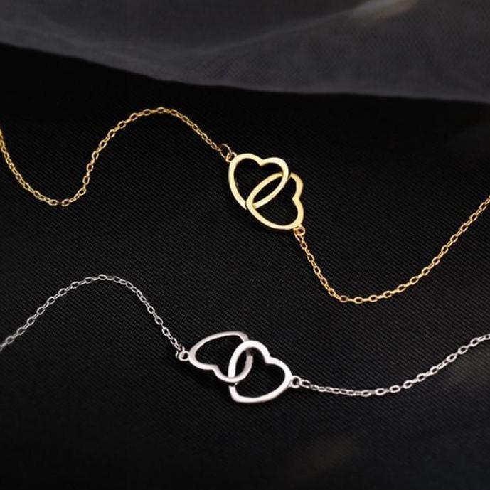 ダブル ハート ネックレス シルバーカラー ハートモチーフ クロスハート アクセサリー レディース プチプラ アクセ 華奢 可愛い 公式サイト